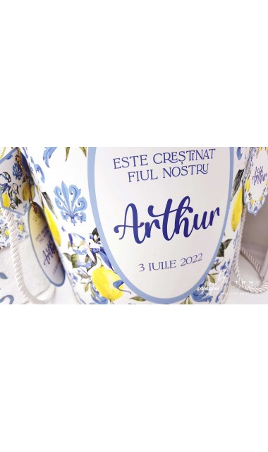 Trusou botez mediteranean inspiratie italia Capri Sorrento cu lamai si faianta alb cu albastru Italian Boy 15